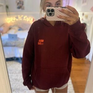White Fox Boutique Maroon Hoodie with Small Orange Logo